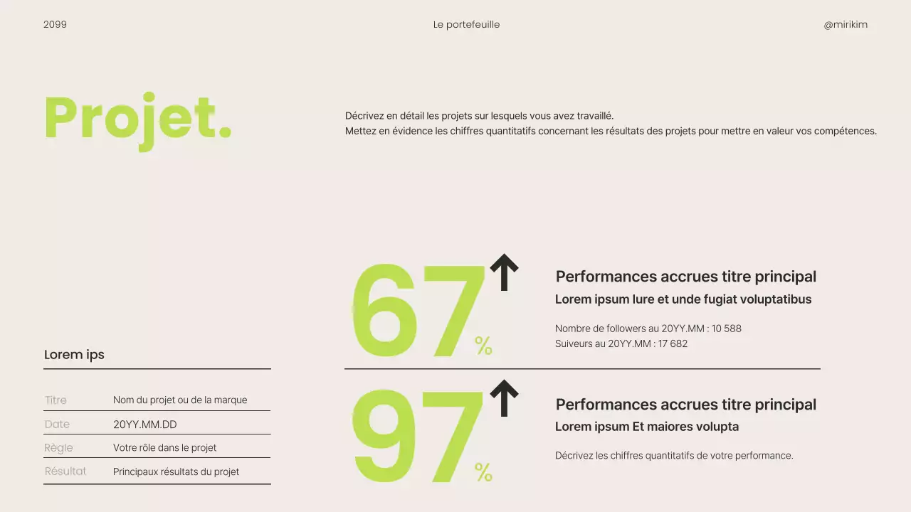 Un portfolio simple à imprimer pour les carriéristes, en vert lime et en noir