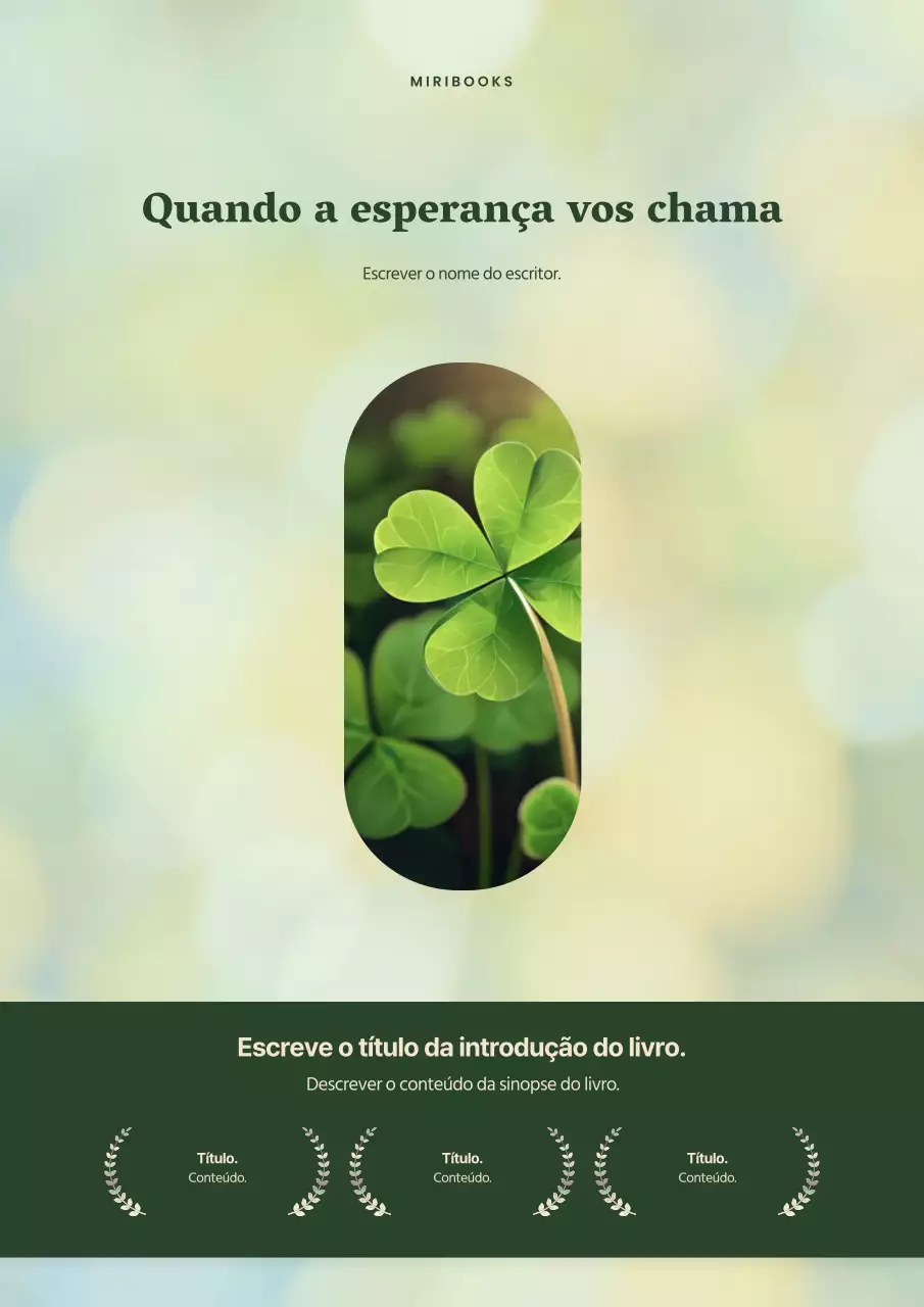Capa de livro simples com trevo de quatro folhas em verde