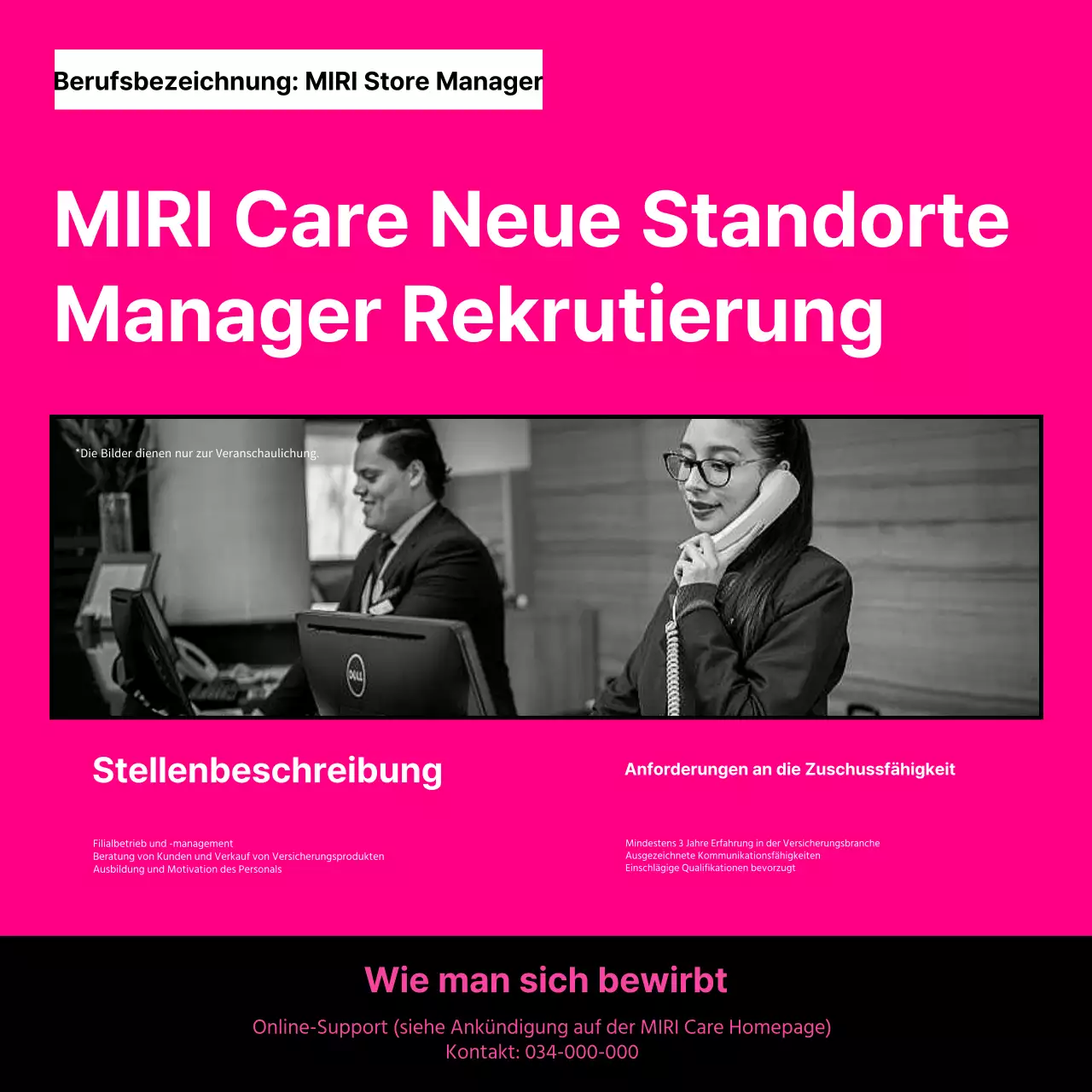 Einfache Stellenausschreibung für Manager in Pink und Schwarz