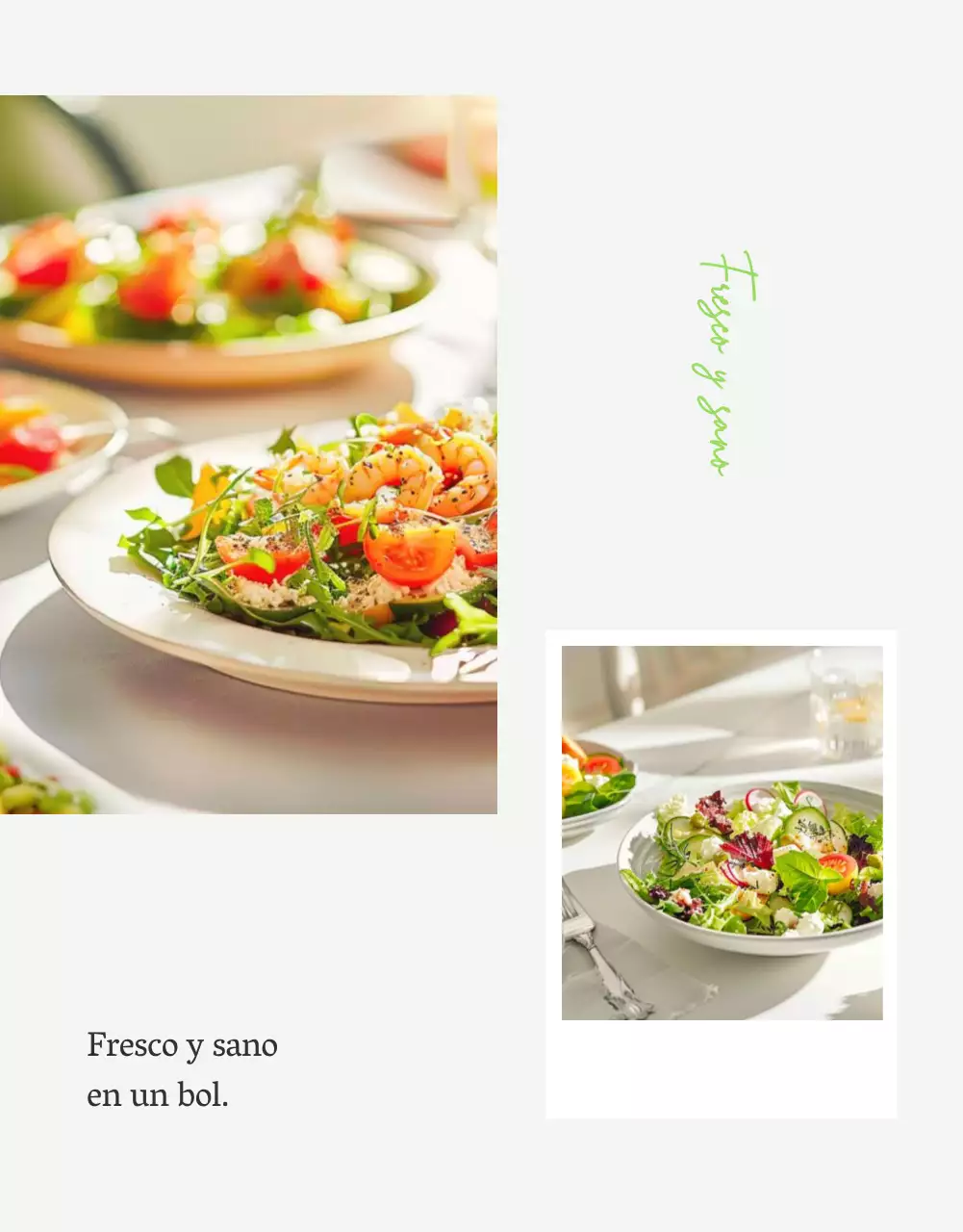 Promueva una sencilla composición fotográfica de ensalada en blanco y chartreuse