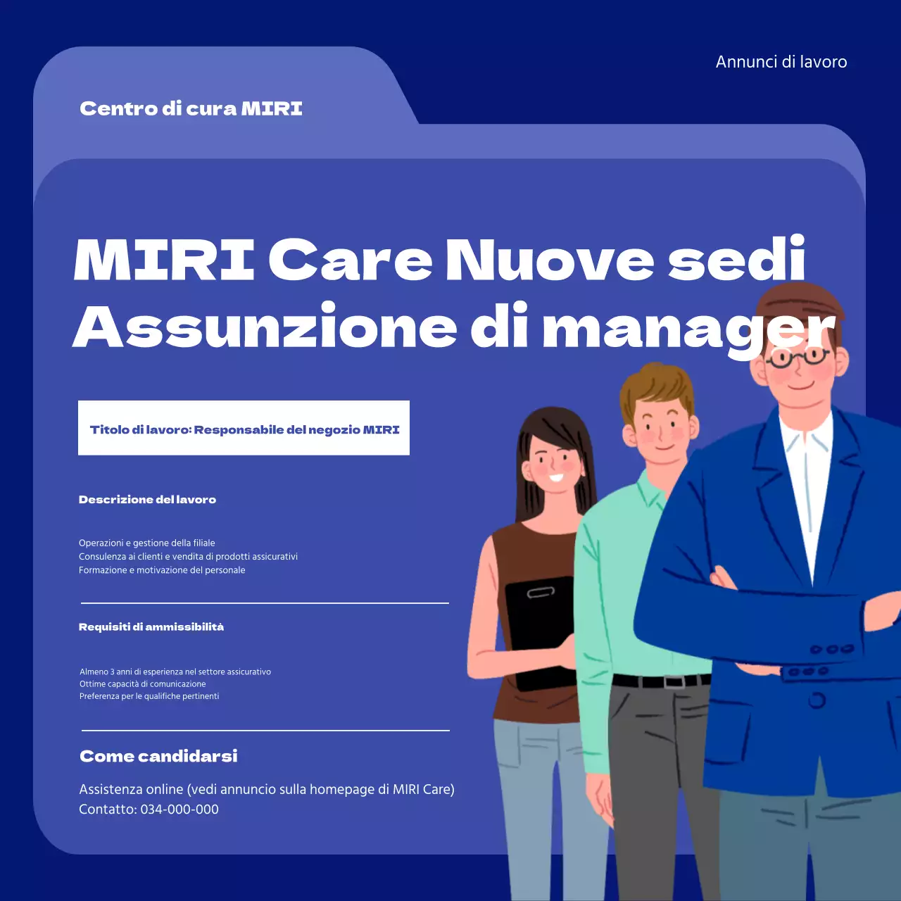 Annuncio di lavoro per manager minimalista in blu e blu navy