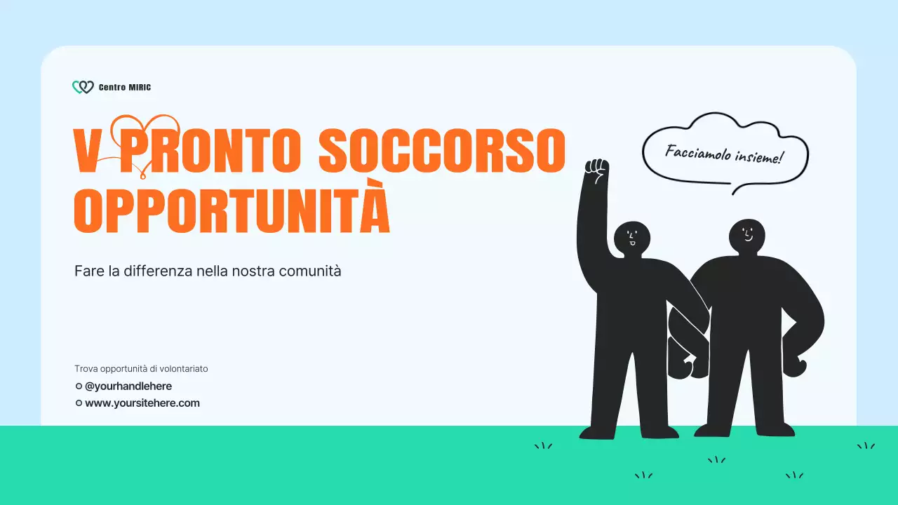 Un moderno prospetto di servizio alla comunità in azzurro e arancione