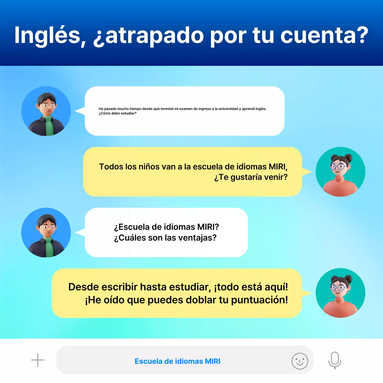 Estilo de acento azul y menta para promocionar las conferencias especiales de verano del TOEIC