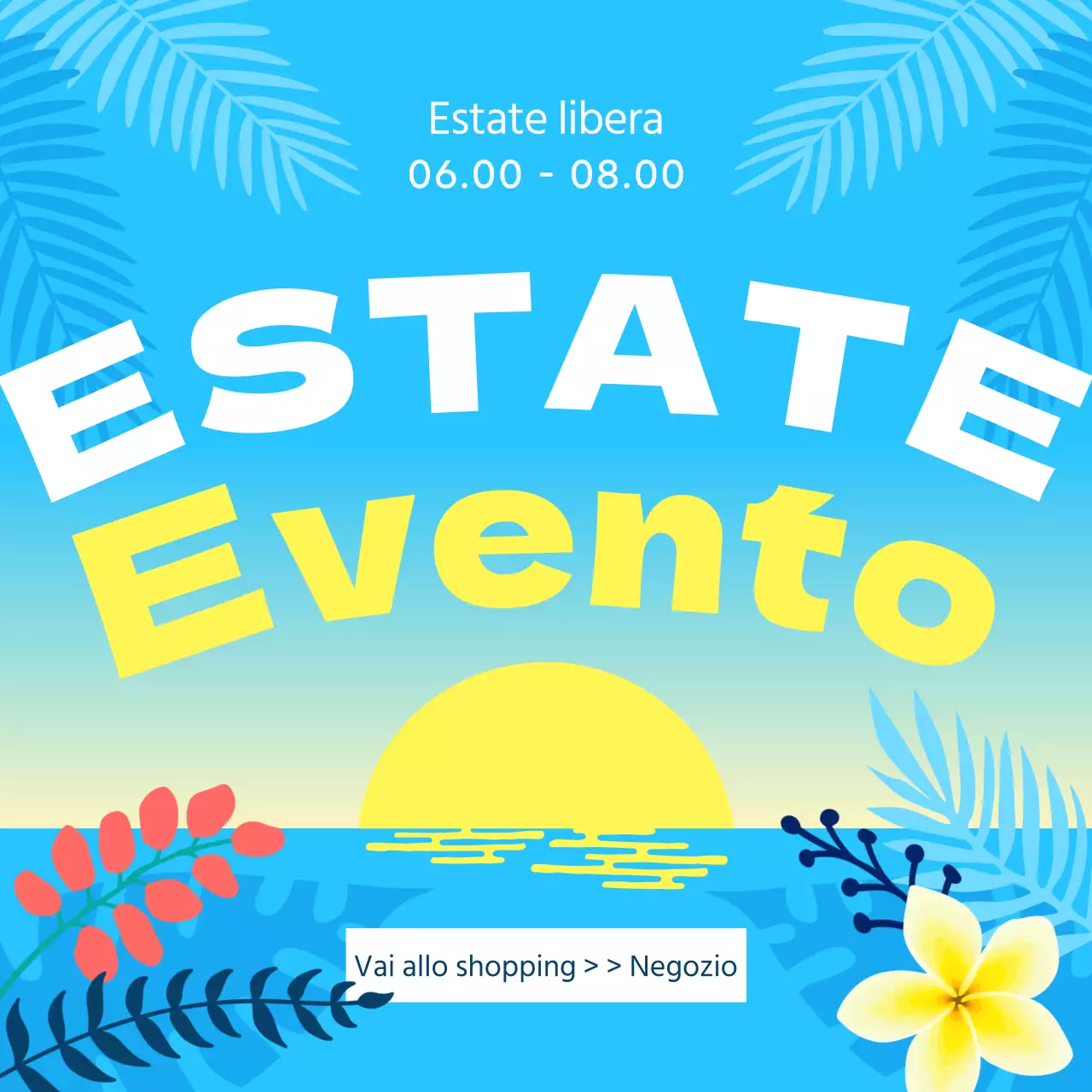 Guida ai saldi estivi tropicali in azzurro e giallo