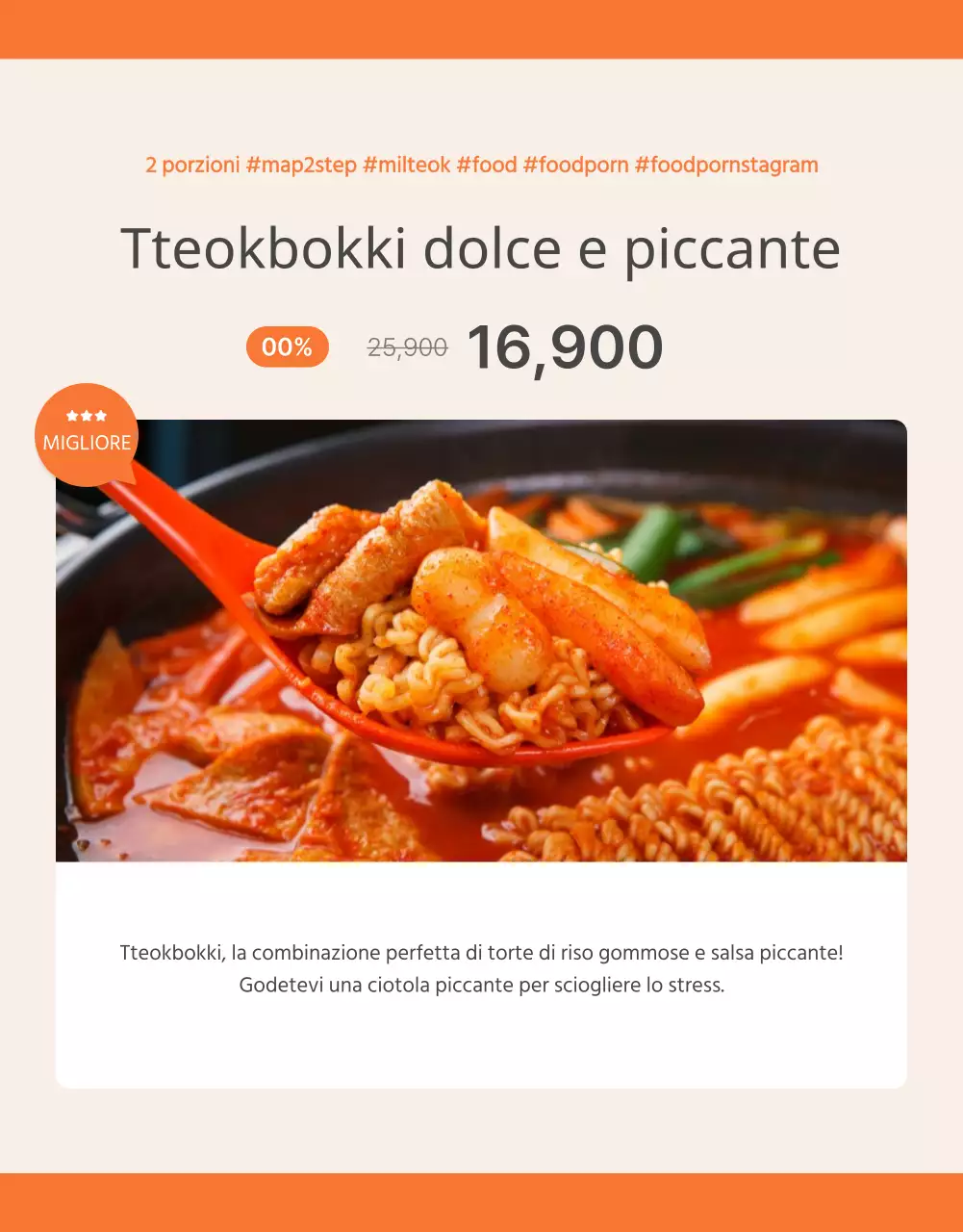 Promuovere kit di pasti base tteokbokki in arancione e avorio