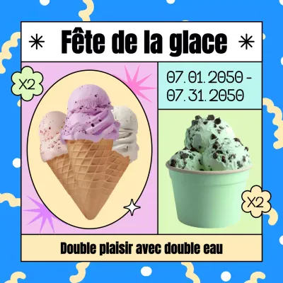 Promouvoir les réductions pour la Journée nationale des glaces avec des touches de bleu et de jaune