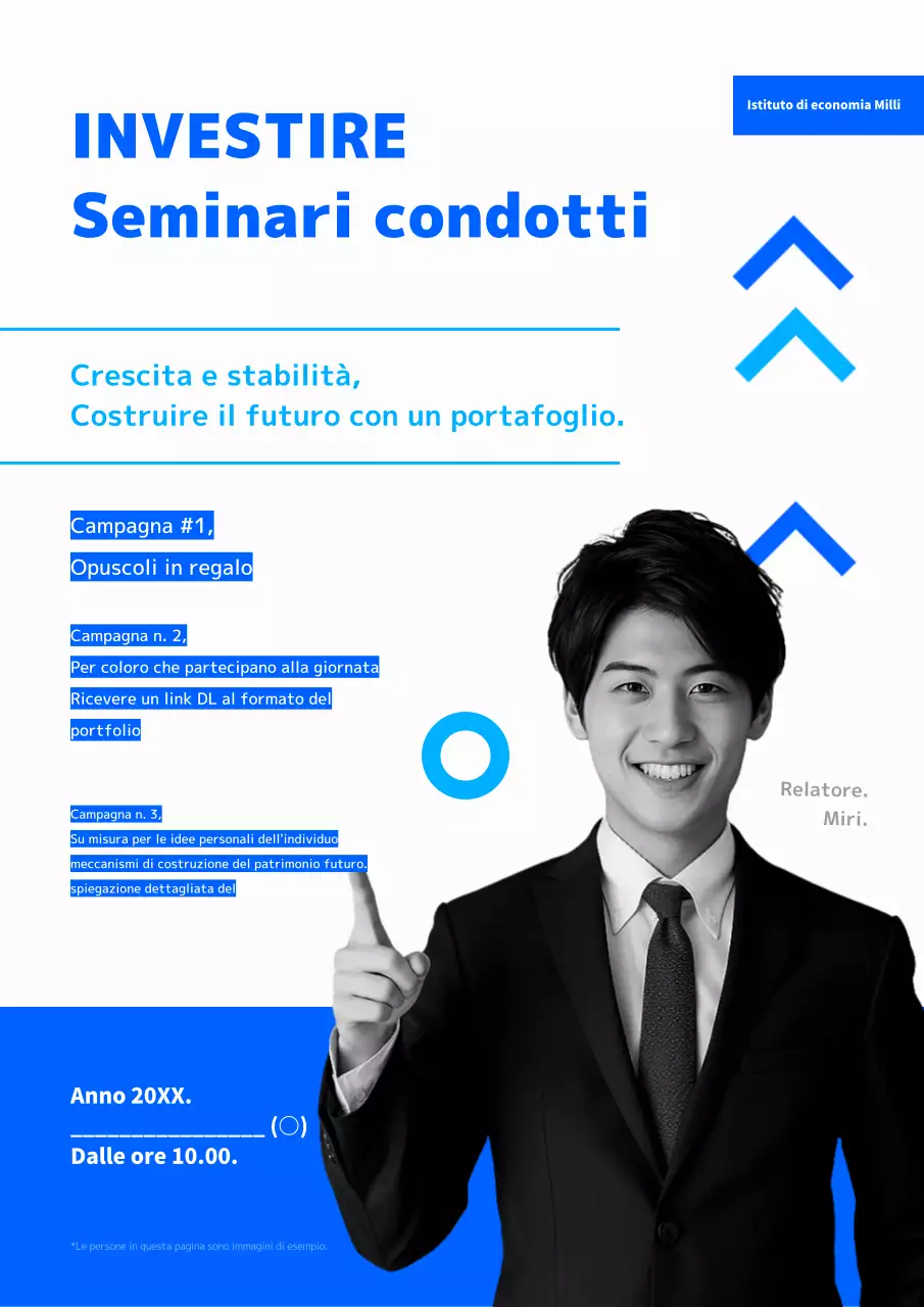 Pubblicità per semplici briefing sul portafoglio di investimento blu e nero