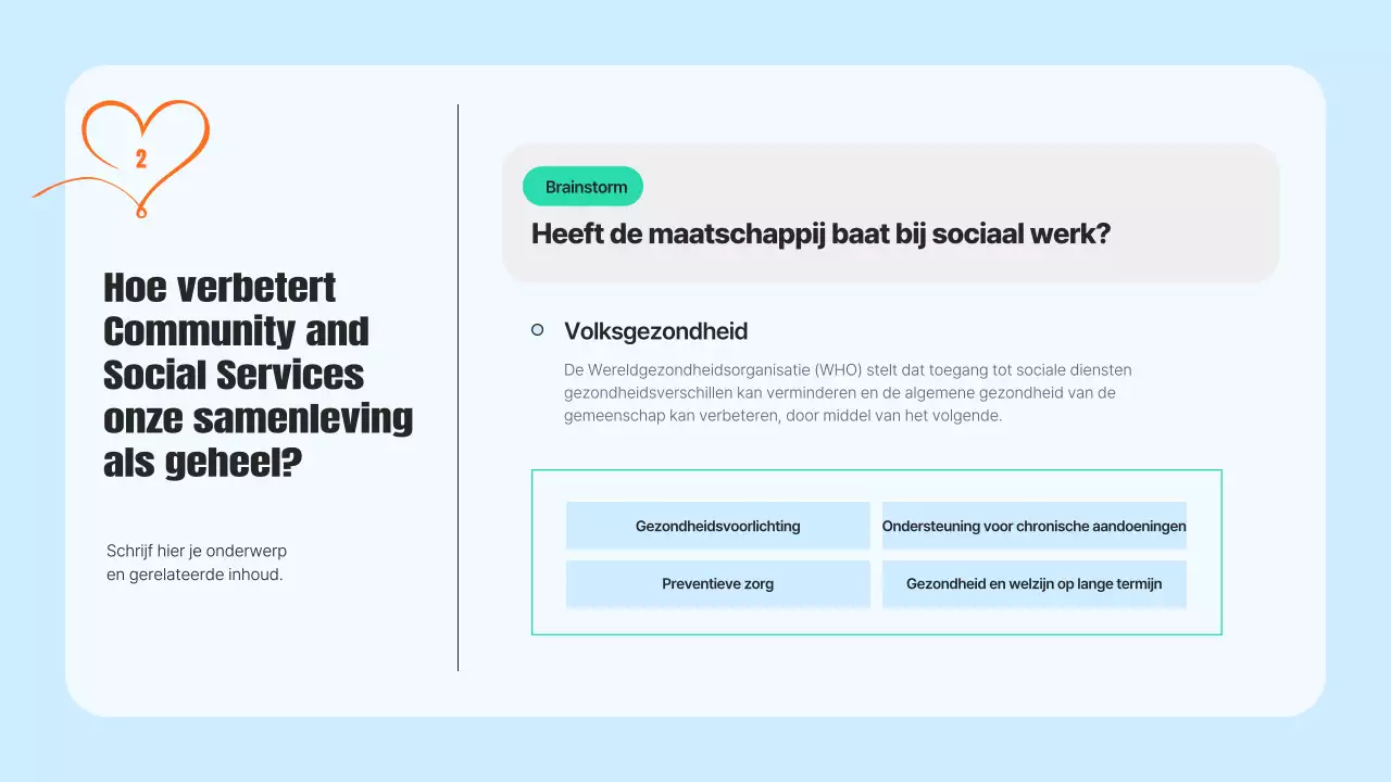 Een moderne gemeenschapsdienstprospectus in lichtblauw en oranje