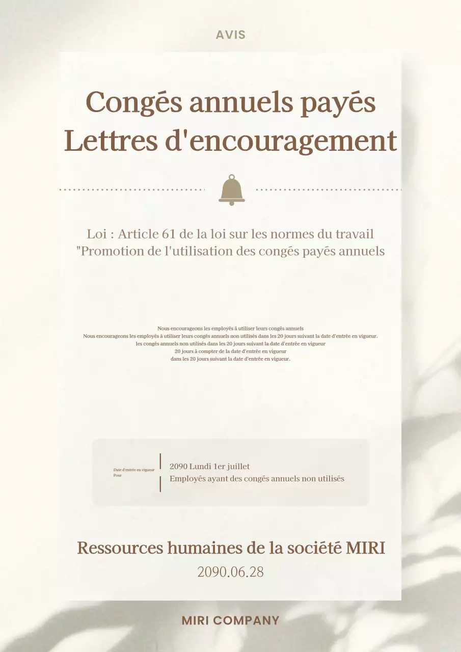 Annonce visant à promouvoir l'utilisation des congés annuels de luxe bruns et ivoires