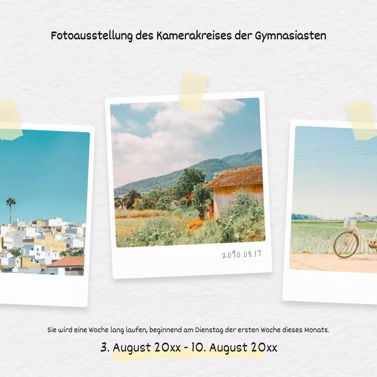 Eine schlichte gelb-weiße Werbepost für die Sommerausstellung