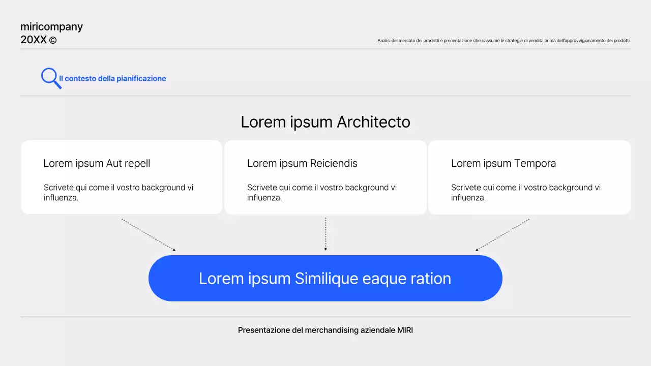 Un semplice rapporto di pianificazione del prodotto in blu e grigio
