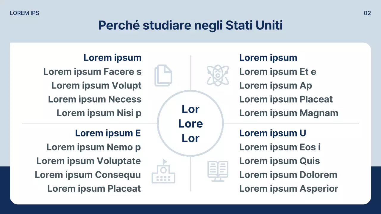 Un semplice prospetto di studio all'estero in blu e grigio