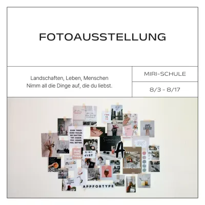 Eine minimalistische Ausstellungswerbung in Schwarz-Weiß