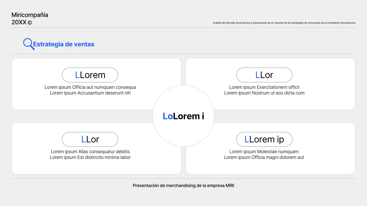 Un sencillo informe de planificación de productos en azul y gris