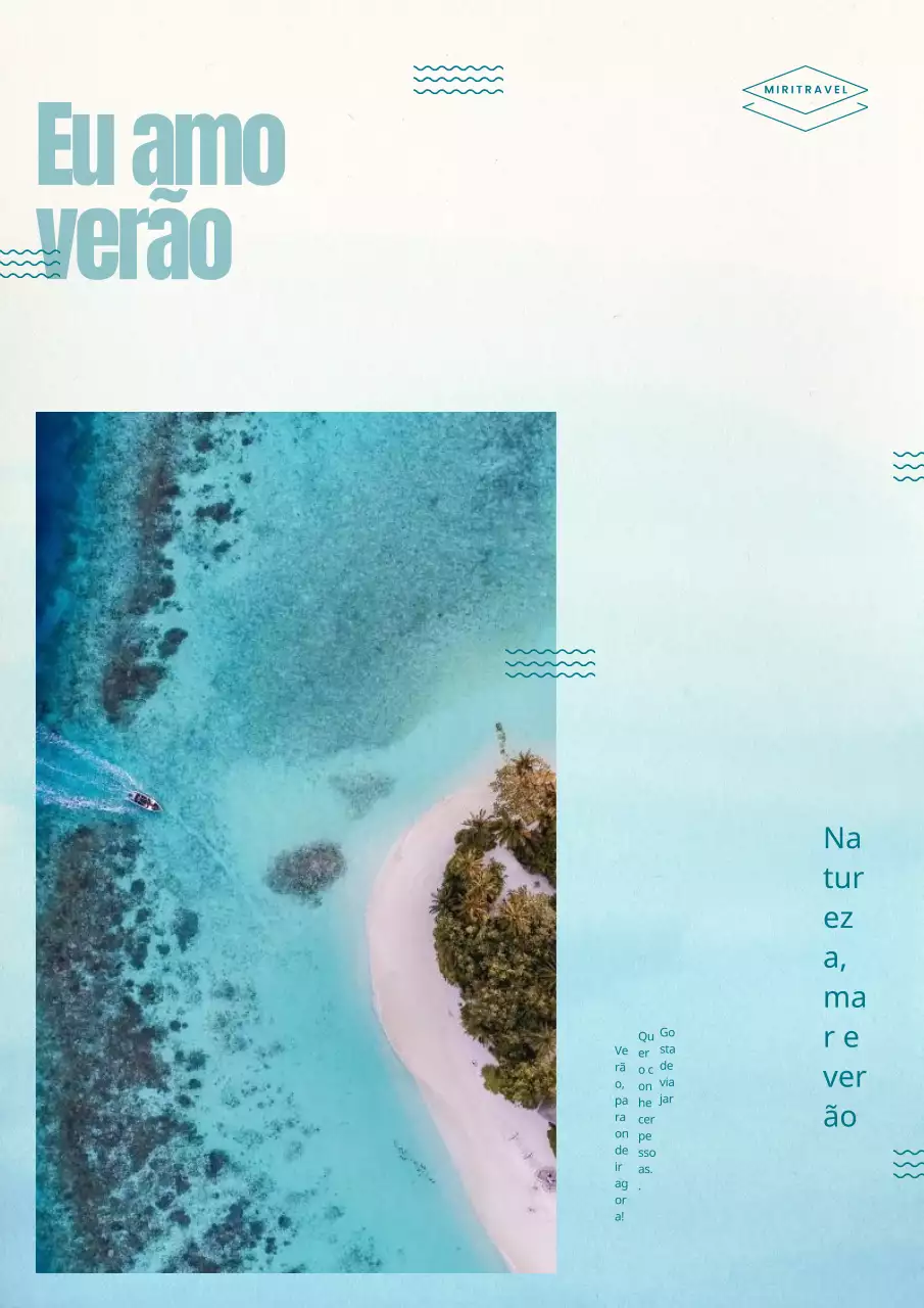 Publicidade a produtos de verão utilizando formas de onda simples em azul claro.