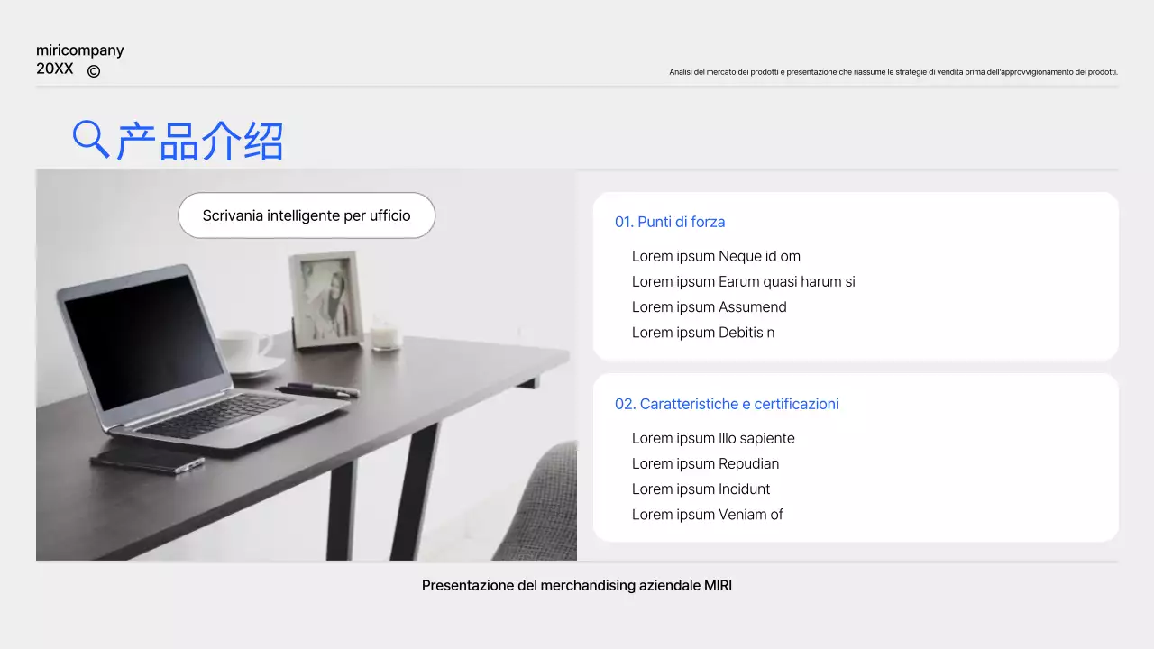 Un semplice rapporto di pianificazione del prodotto in blu e grigio