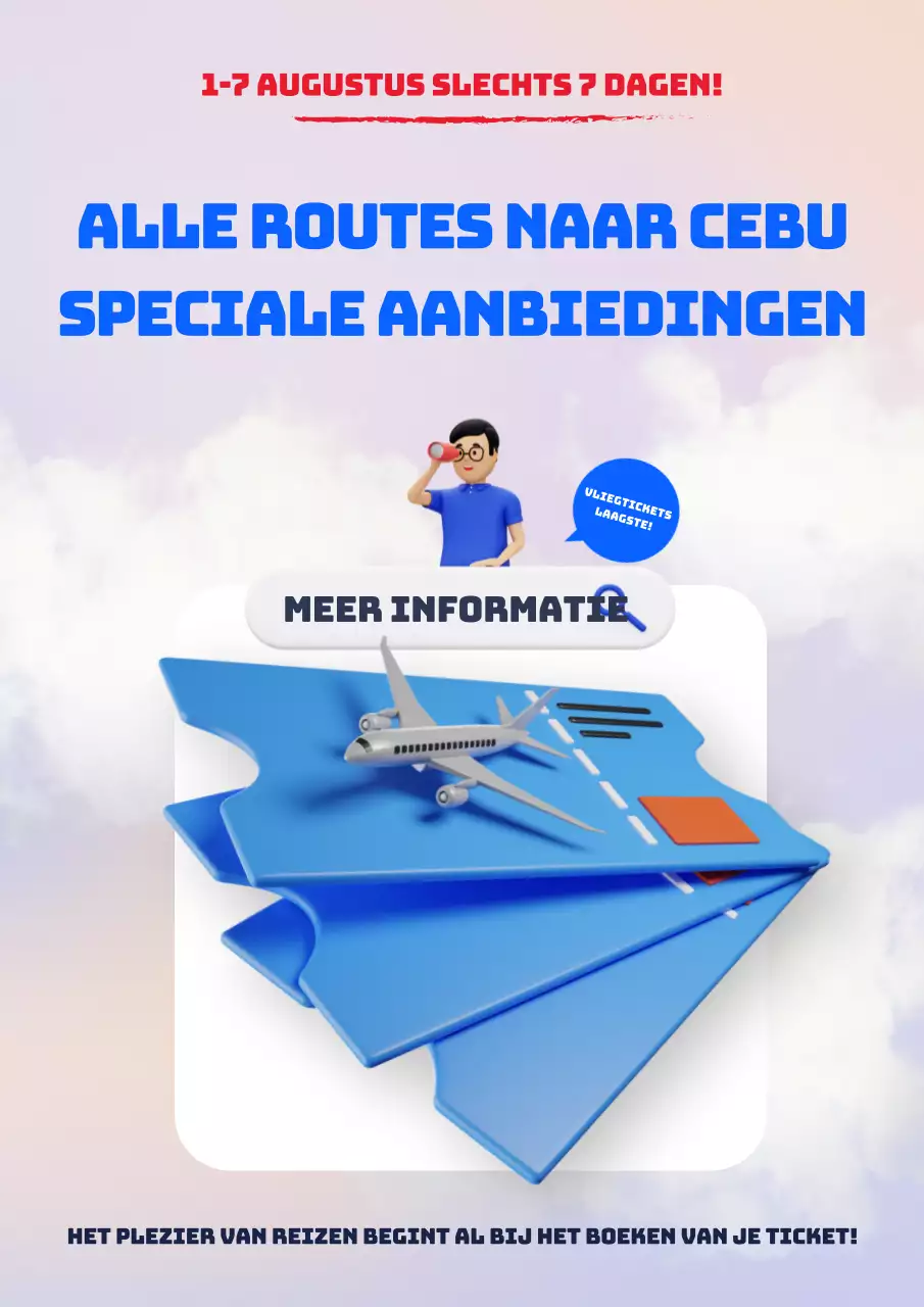 Een mooie blauw en mauve vluchtdeal advertentie