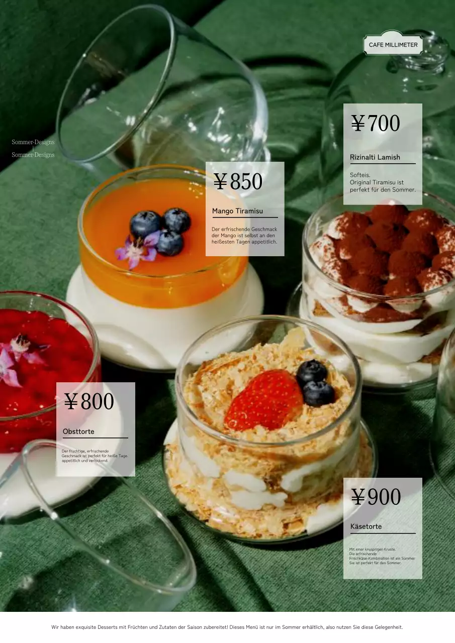 Grünes und einfaches Sommerdessert Neues Menü PR