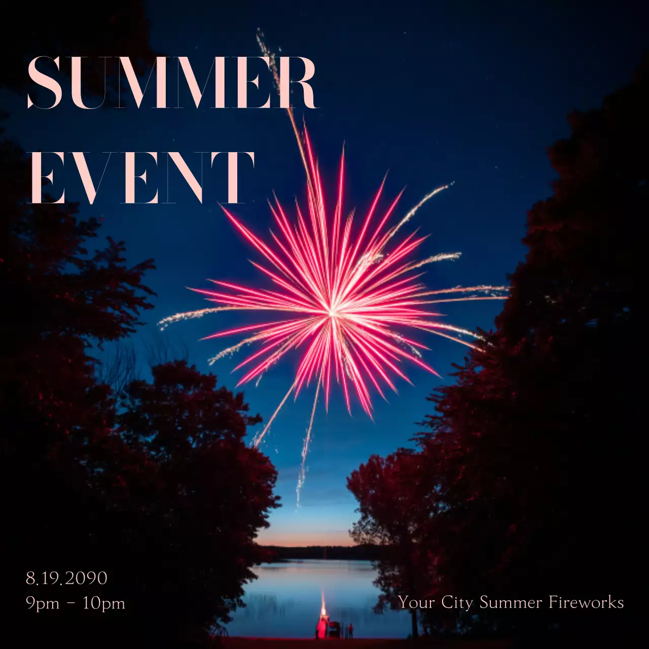 Pink Modern Fireworks Announcement Social Media Post