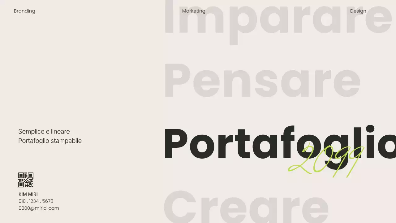 Un semplice portfolio stampabile per carrieristi, in verde lime e nero.