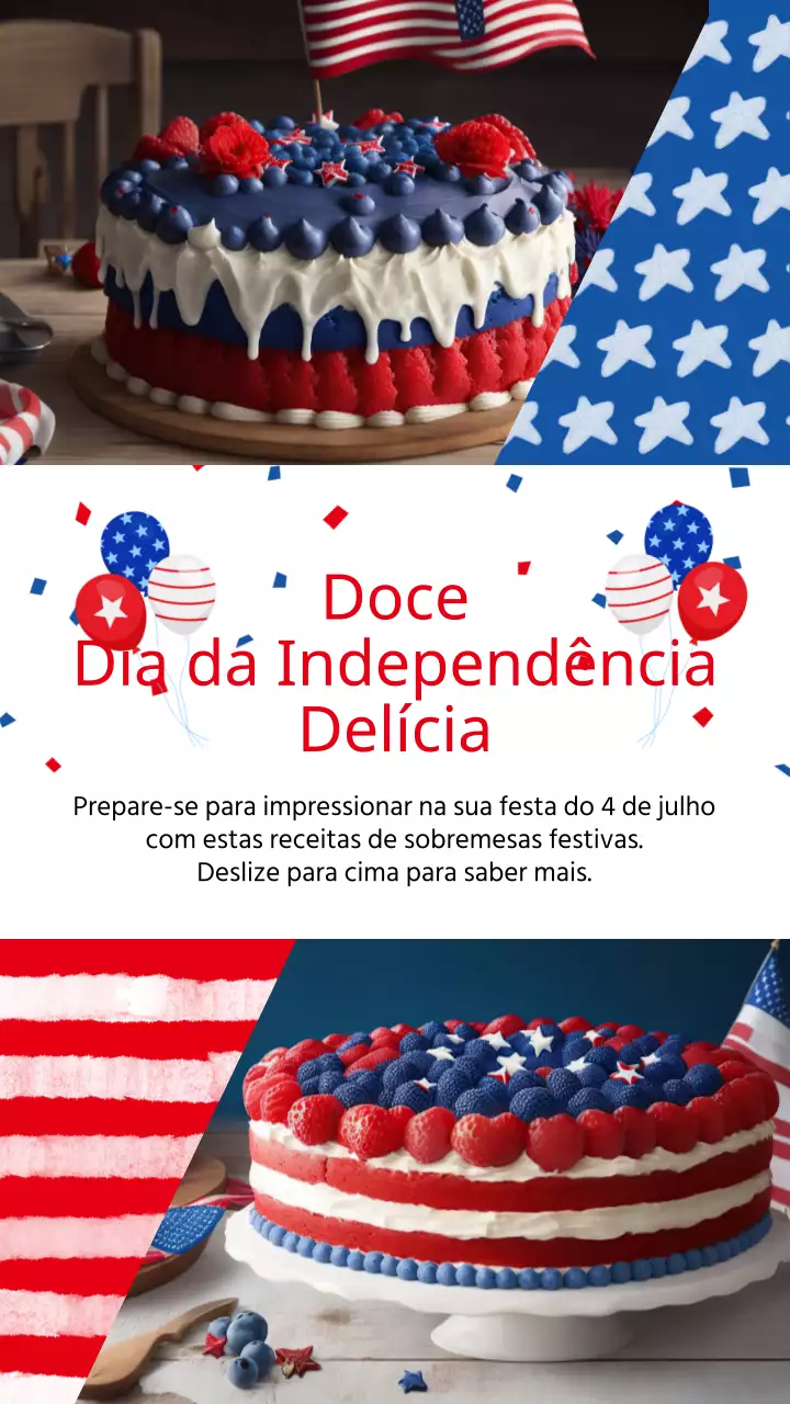 Sobremesas do 4 de julho com toques de vermelho e azul