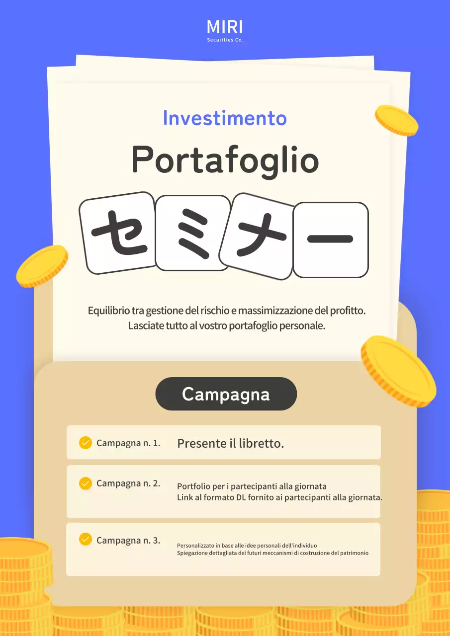 Pubblicità del portafoglio Papuhan Investment in blu e giallo.