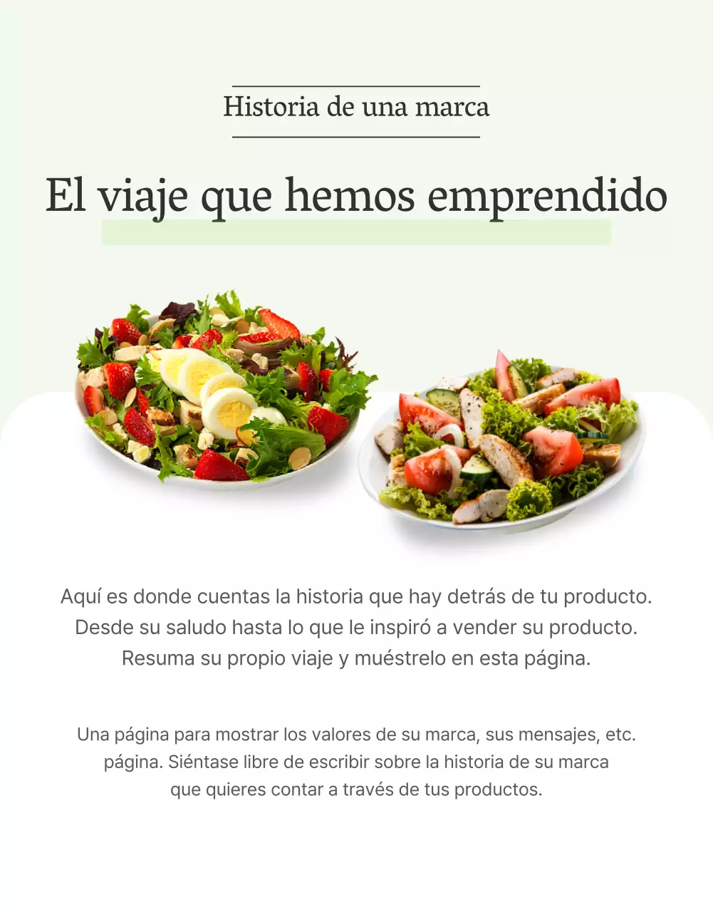 Promover una ensalada sencilla con una descripción de introducción en blanco y chartreuse