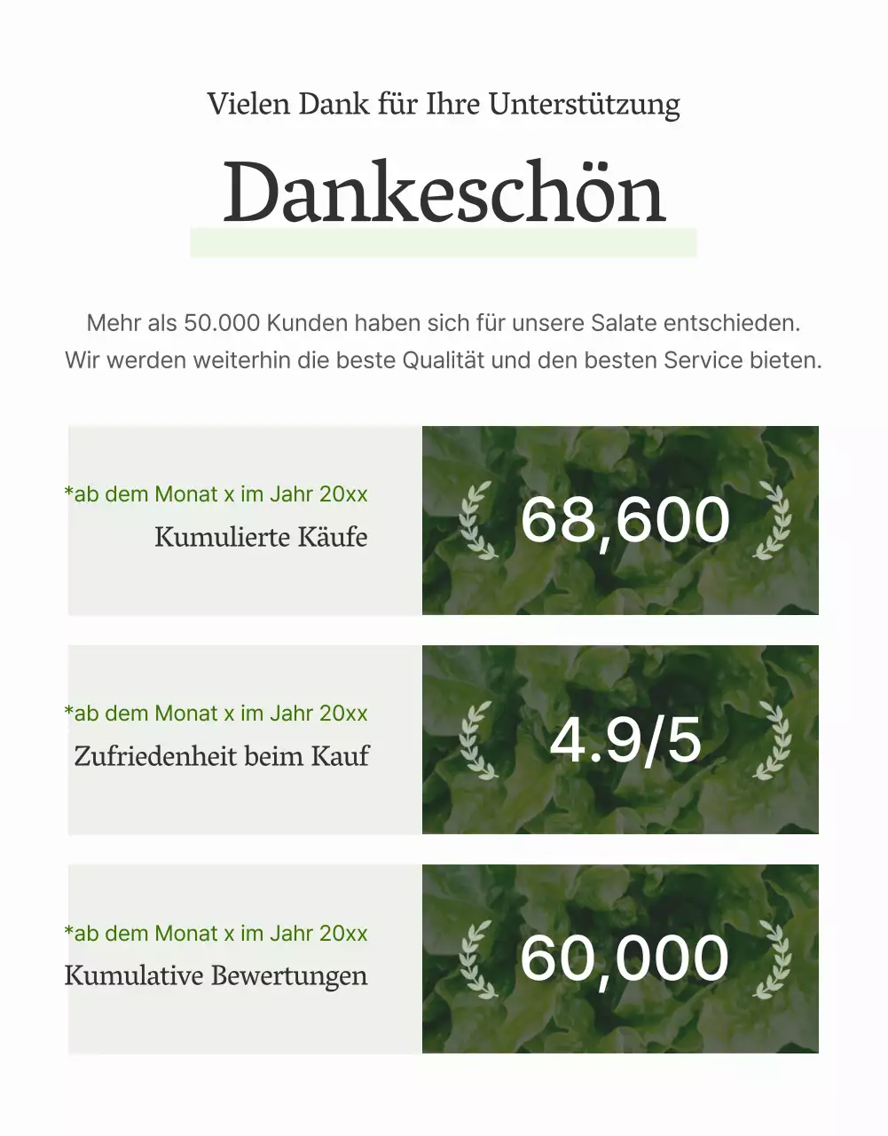 Bewerben Sie einen einfachen Salat mit weißer und chartreuser Intro-Beschreibung