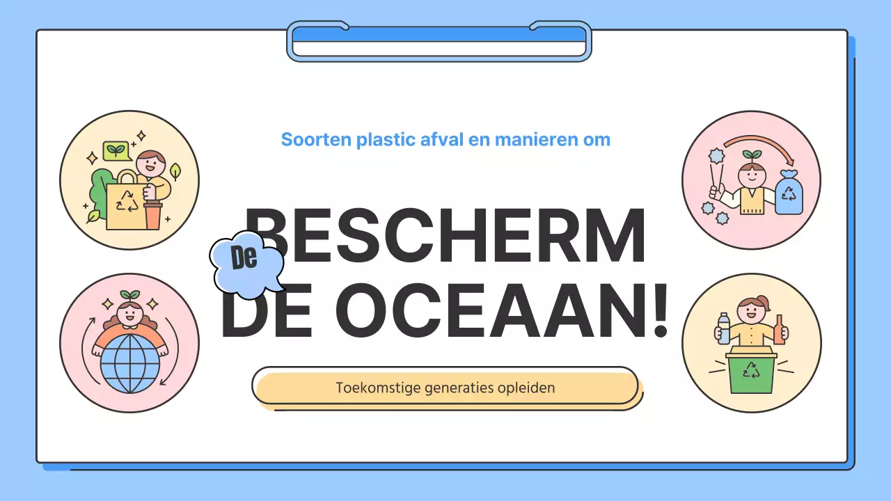 Een eenvoudige blauw-gele trainingsvideo over hoe we onze oceanen kunnen beschermen