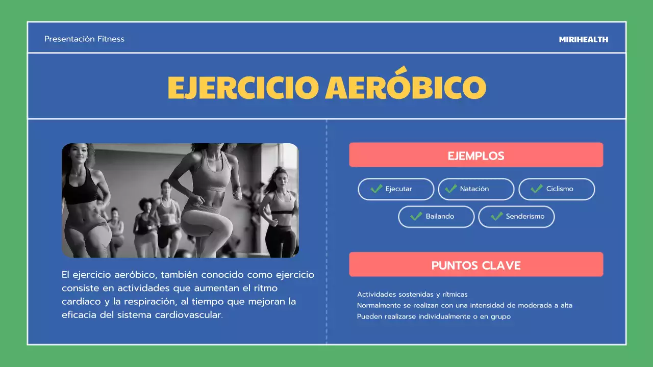 Recursos educativos sobre los beneficios del ejercicio azul y verde