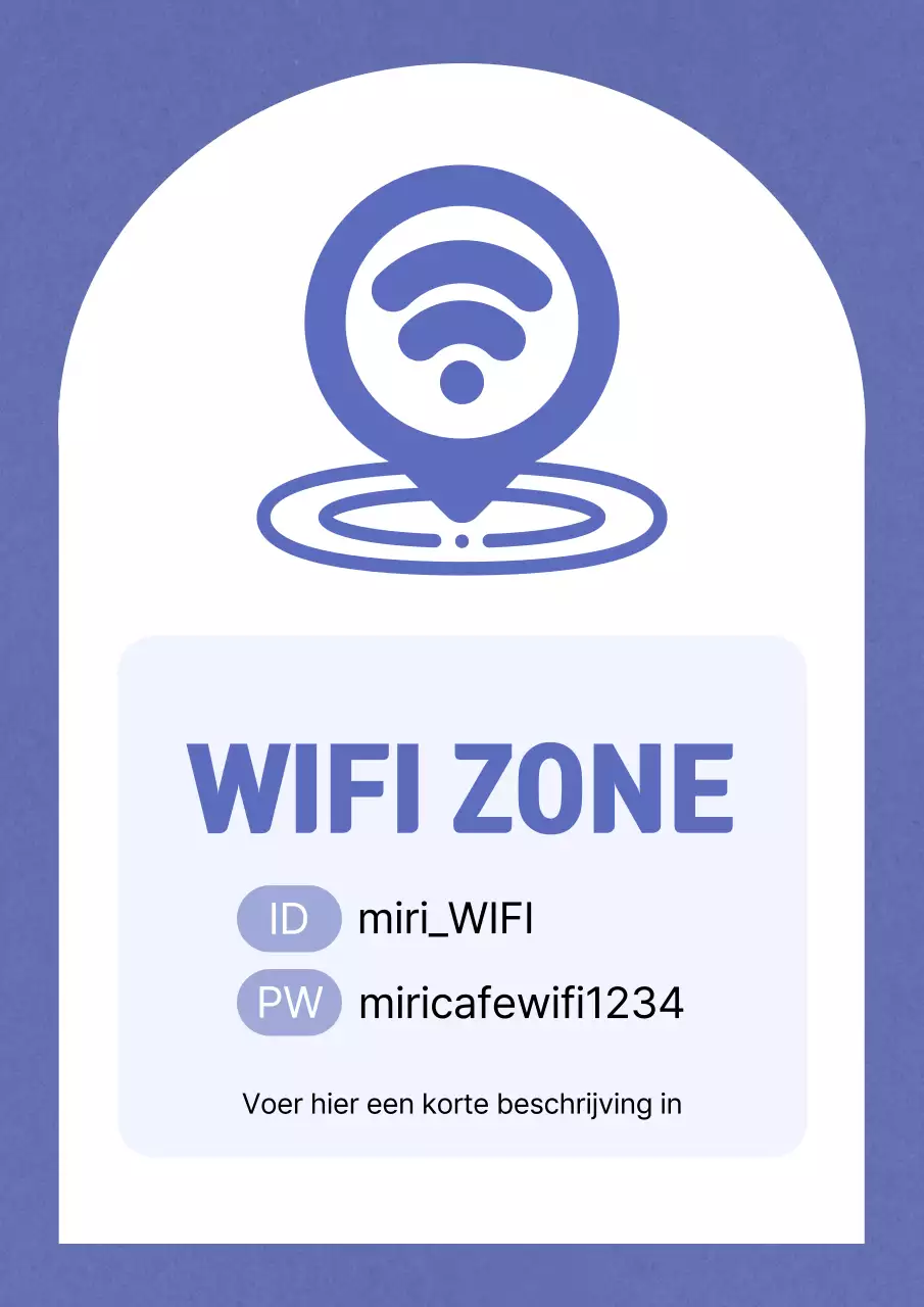 Eenvoudige wifi-zoneaankondiging in paars en wit