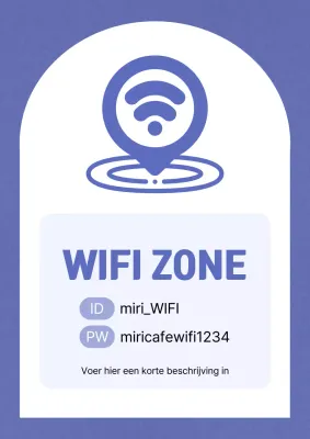 Eenvoudige wifi-zoneaankondiging in paars en wit