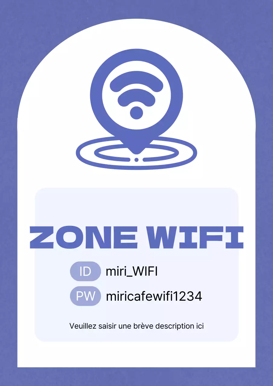 Annonce simple de zone wifi en violet et blanc