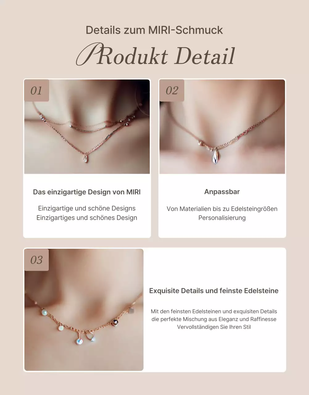 Förderung von Schmuckbeschreibungen und Detailseiten in trendigen Braun- und Beigetönen