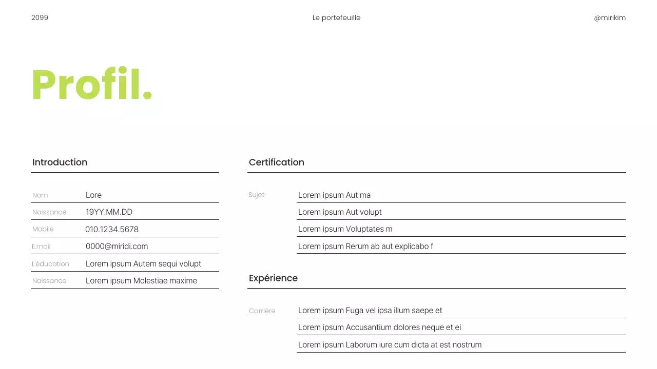 Un portfolio simple à imprimer pour les carriéristes, en vert lime et en noir