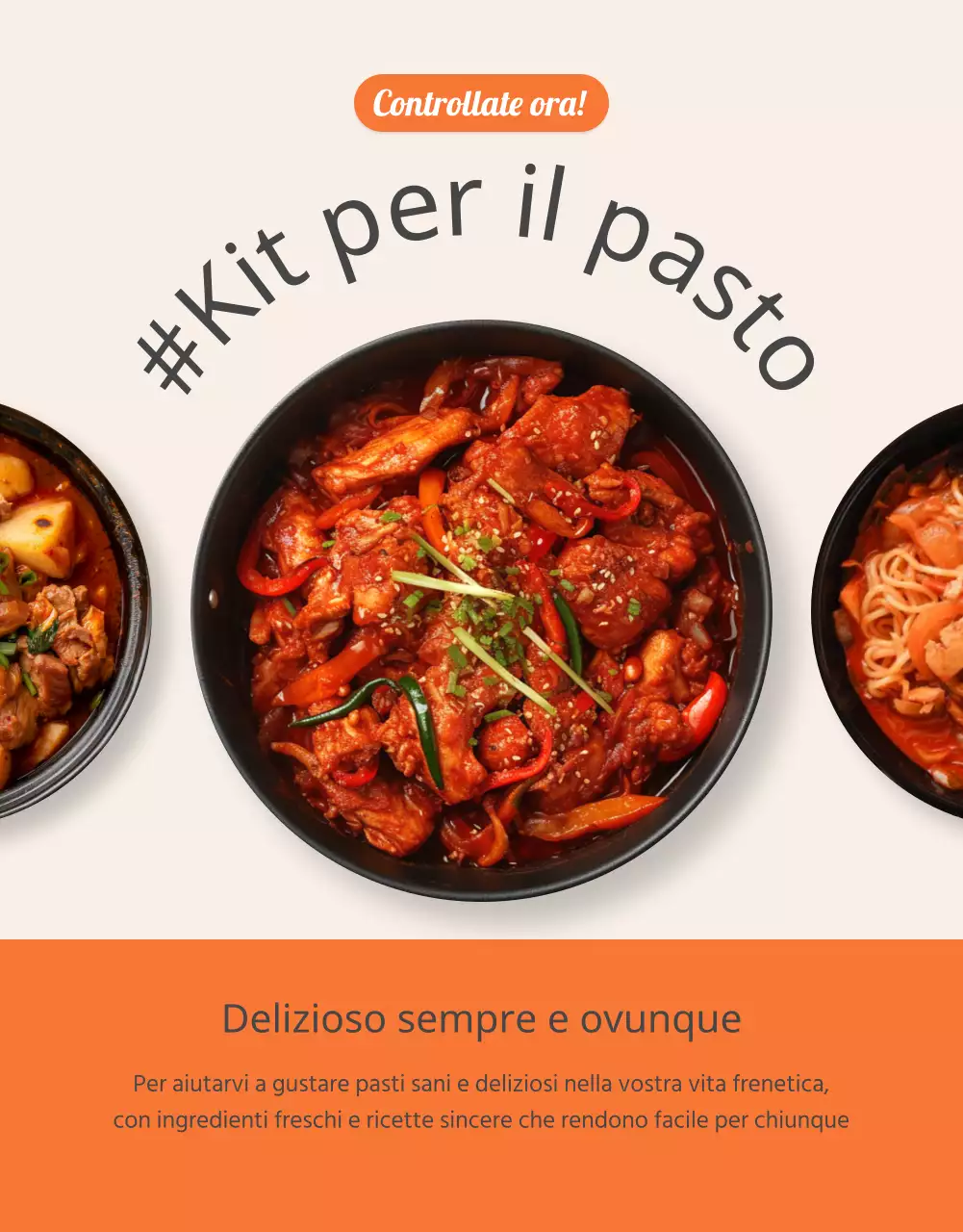 Promuovere i layout fotografici dei kit pasto di base in arancione e avorio