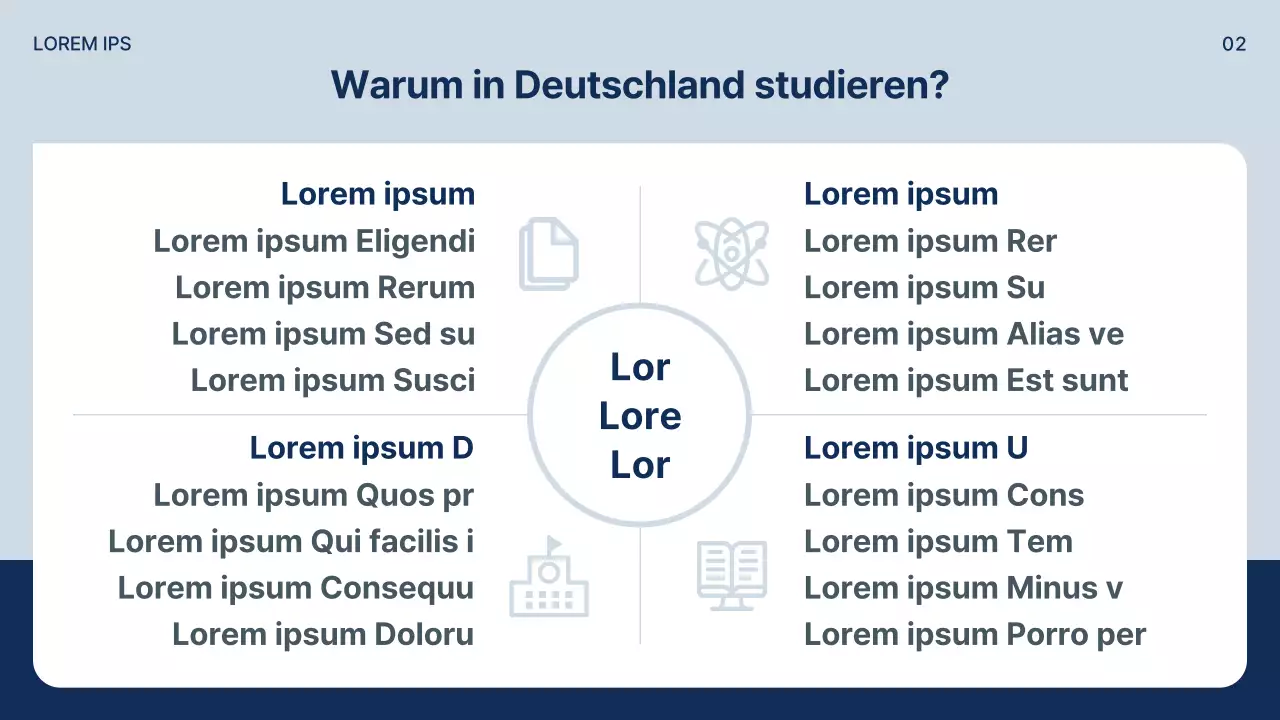 Ein einfacher Prospekt für ein Auslandsstudium in Marineblau und Grau