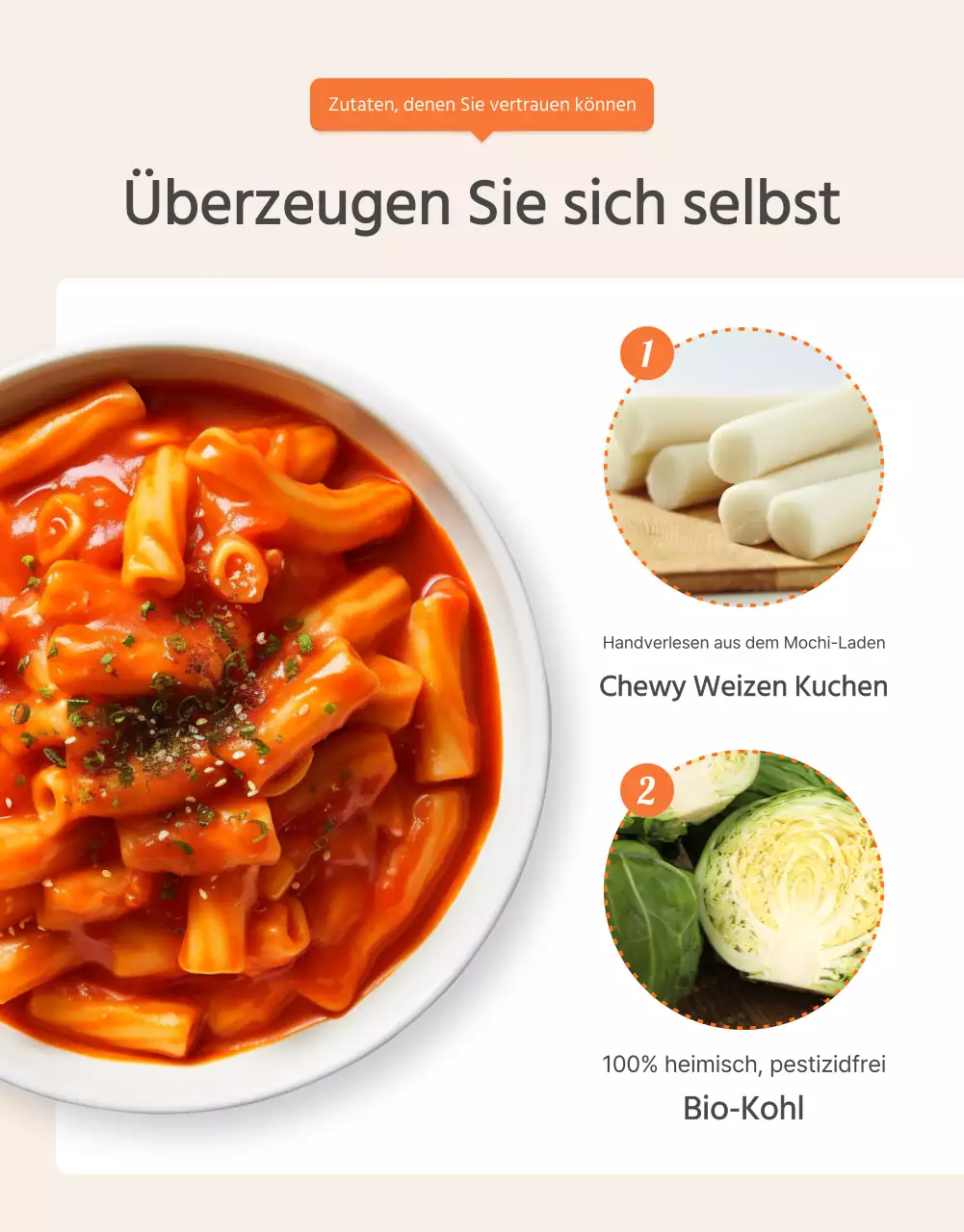 Förderung von Basis-Tteokbokki-Mahlzeitensets in Orange und Elfenbein