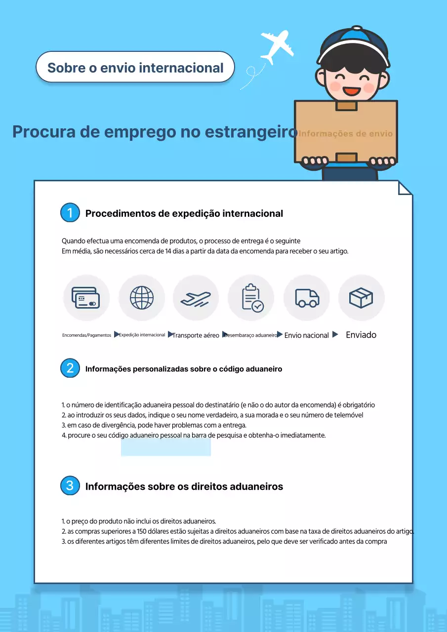 Aviso de desalfandegamento de vendas directas ao estrangeiro moderno azul claro e azul marinho