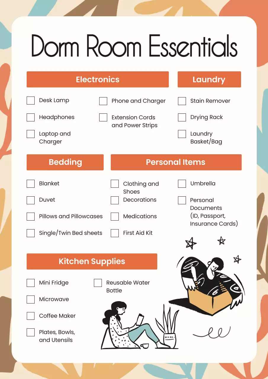 Beige Modern Dorm Checklist Poster