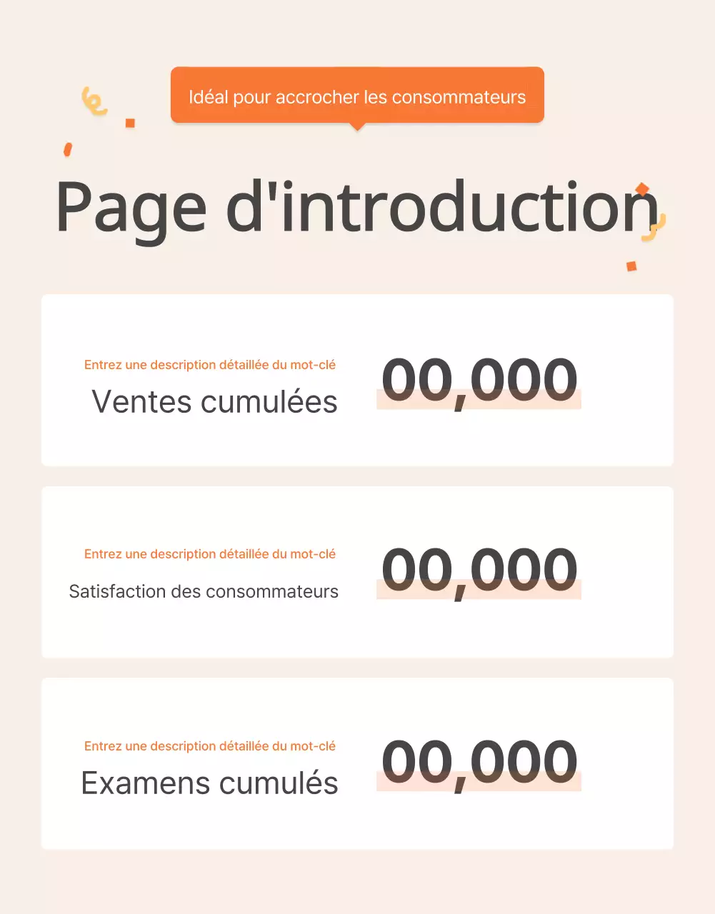 Promouvoir la page d'introduction du kit alimentaire de base orange et ivoire