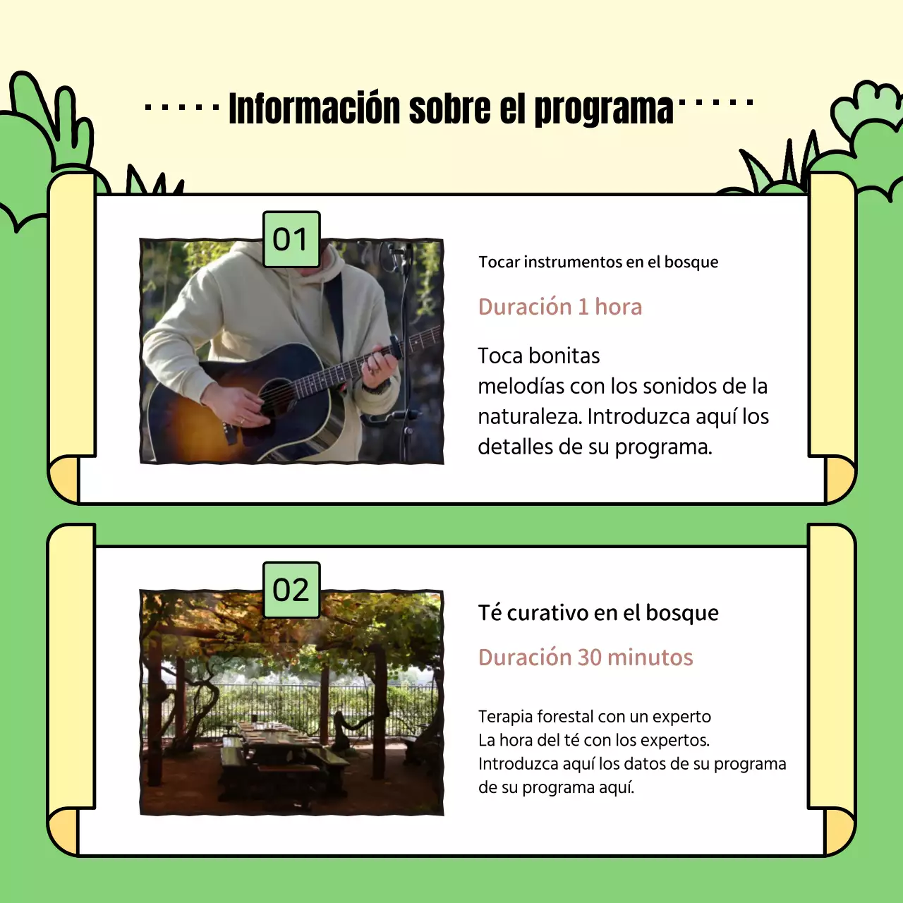 Promover el recorrido a pie curativo amarillo y verde