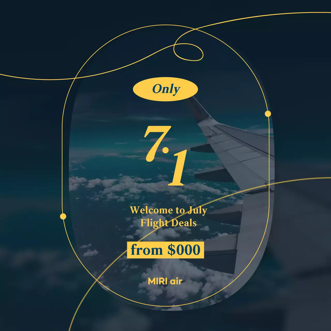 Promote the best flight deals in the trendy colors of navy blue and yellow