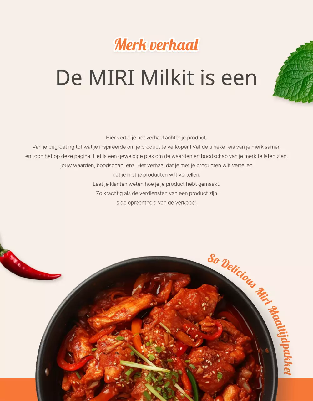 De intropagina met oranje en ivoorkleurige basismaaltijden promoten