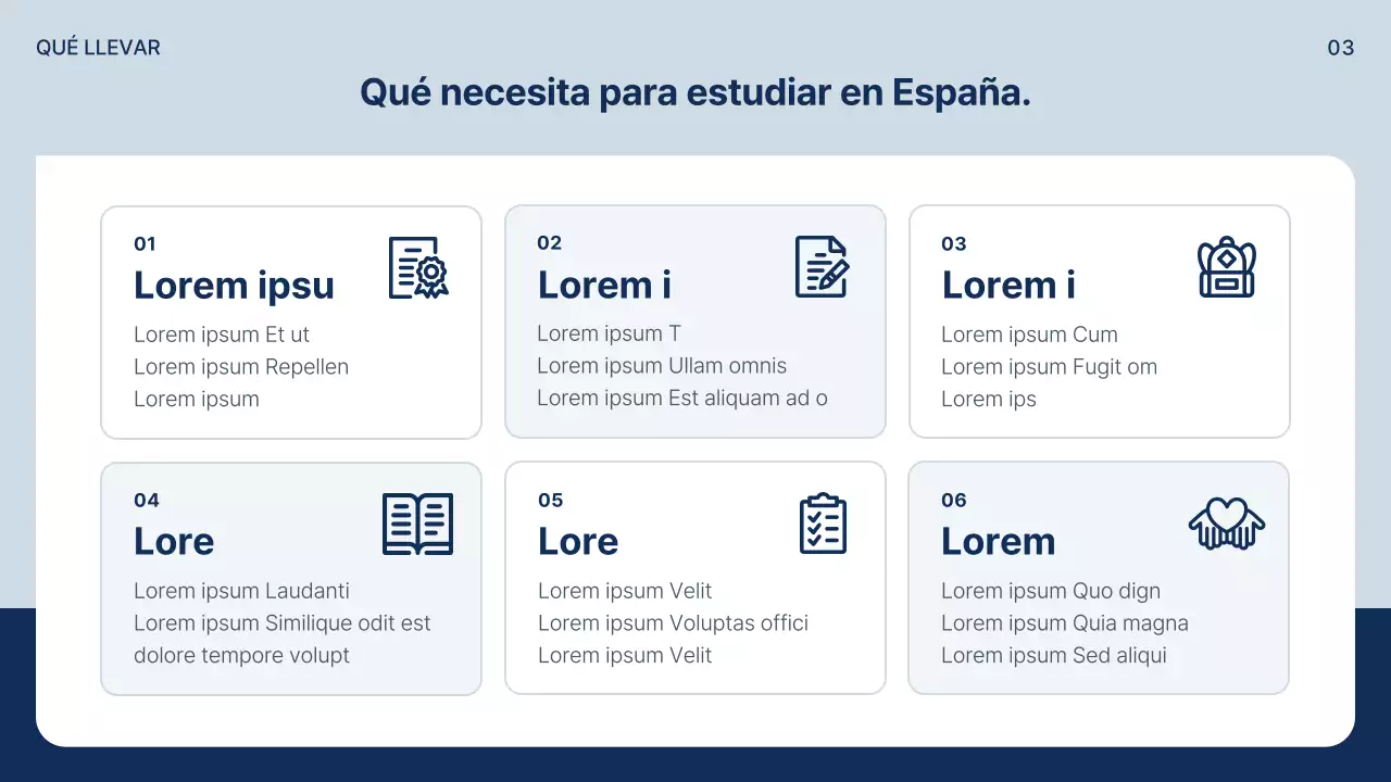 Un sencillo folleto de estudios en el extranjero en azul marino y gris