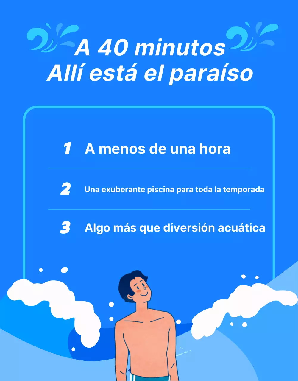 Promocionar un parque acuático hotelero de moda en azul
