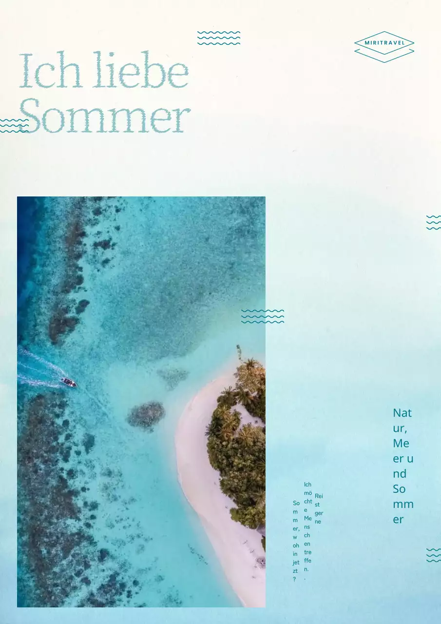 Werbung für Sommerprodukte mit einfachen hellblauen Wellenformen.