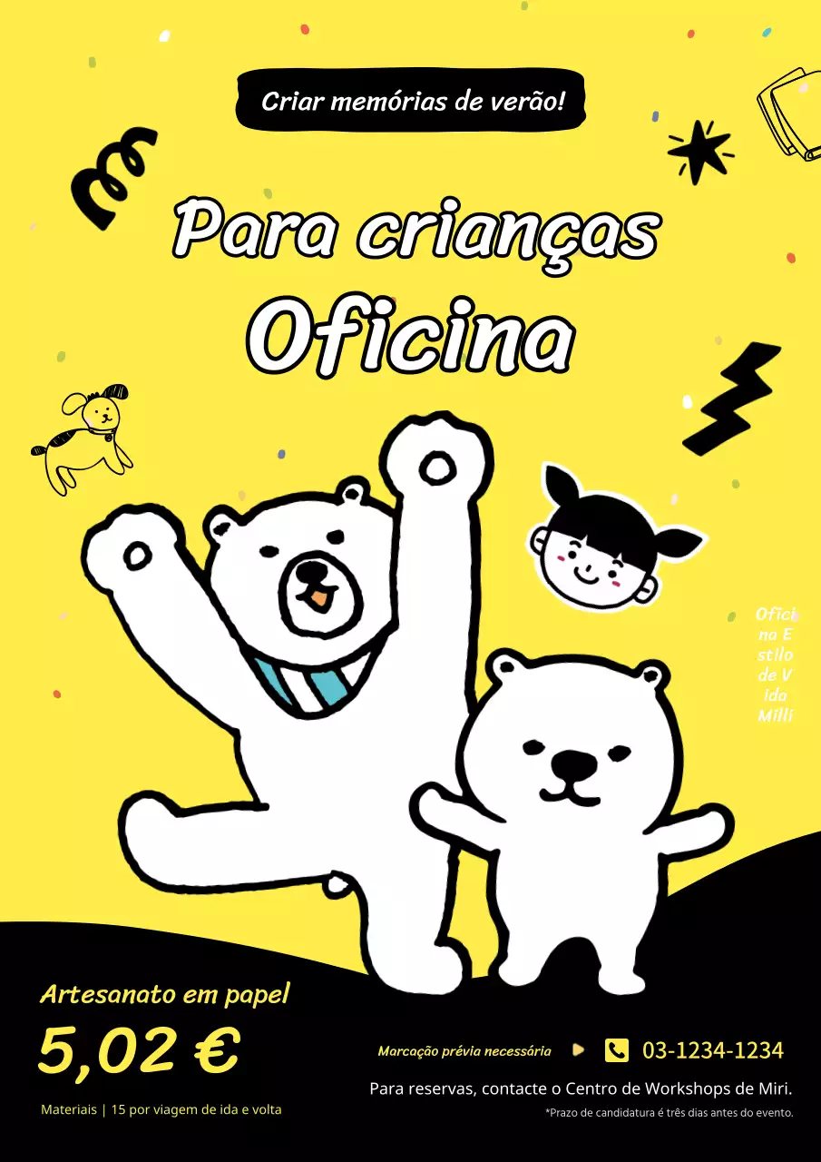 Promover um adorável atelier infantil de férias de verão em amarelo, preto e branco