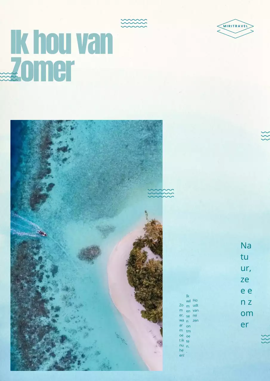 Publiciteit voor zomerproducten met eenvoudige lichtblauwe golfvormen.