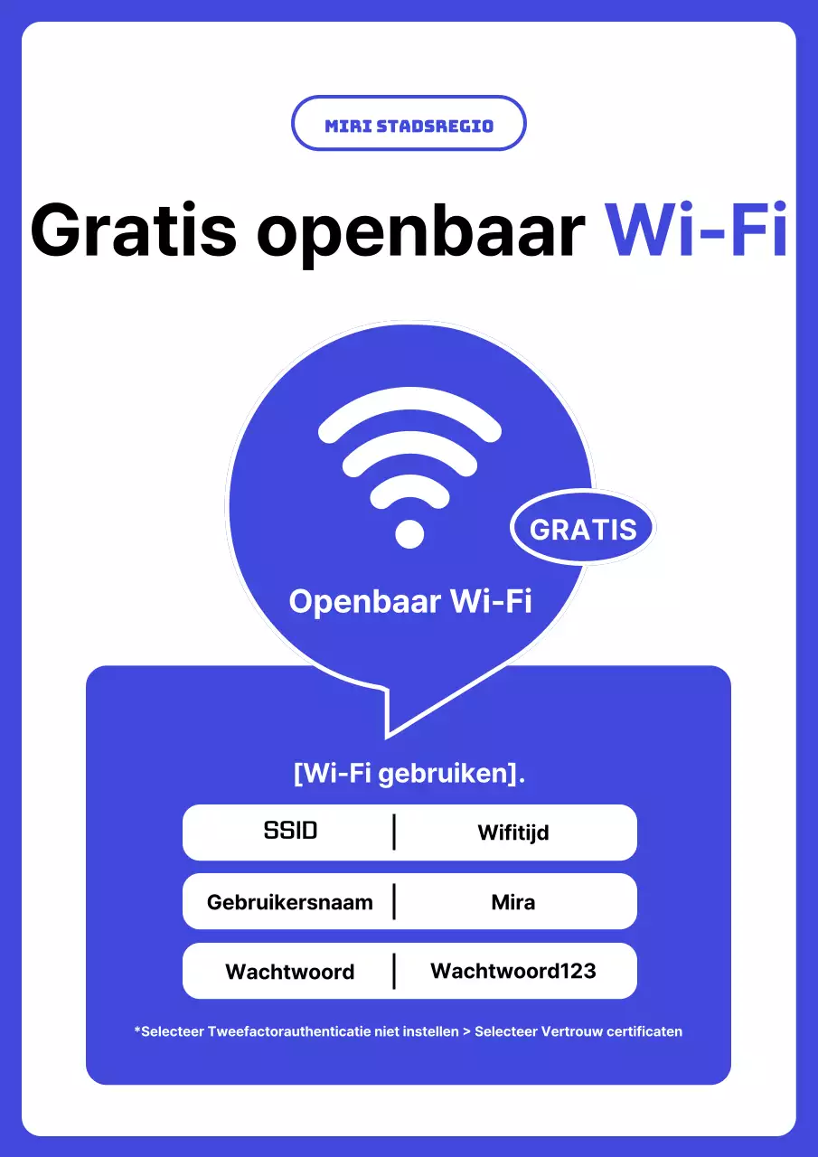 Eenvoudige blauwe en witte informatie over openbaar Wi-Fi-gebruik